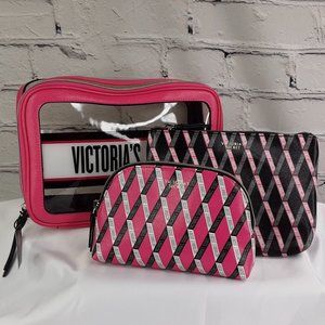 VICTORIA'S SECRET 'ALOŸ' RIBBON LOGO NESTING BAGS 3-PIECE COSMETIC, TRAVEL SET